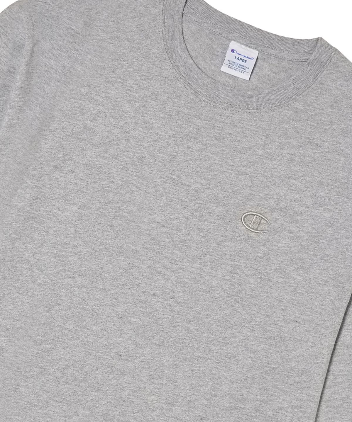 챔피온(CHAMPION) C로고 오버핏 조그택 롱슬리브 티셔츠 Medium Grey