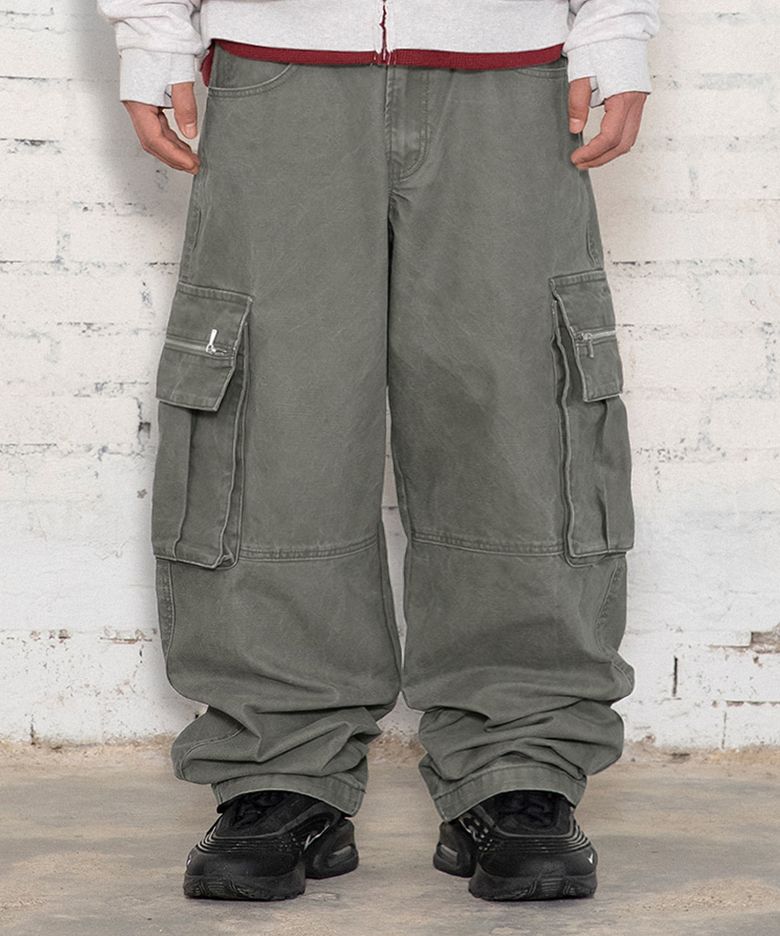 XP344 스택 루즈핏 워싱 코튼 카고 팬츠 (KHAKI)