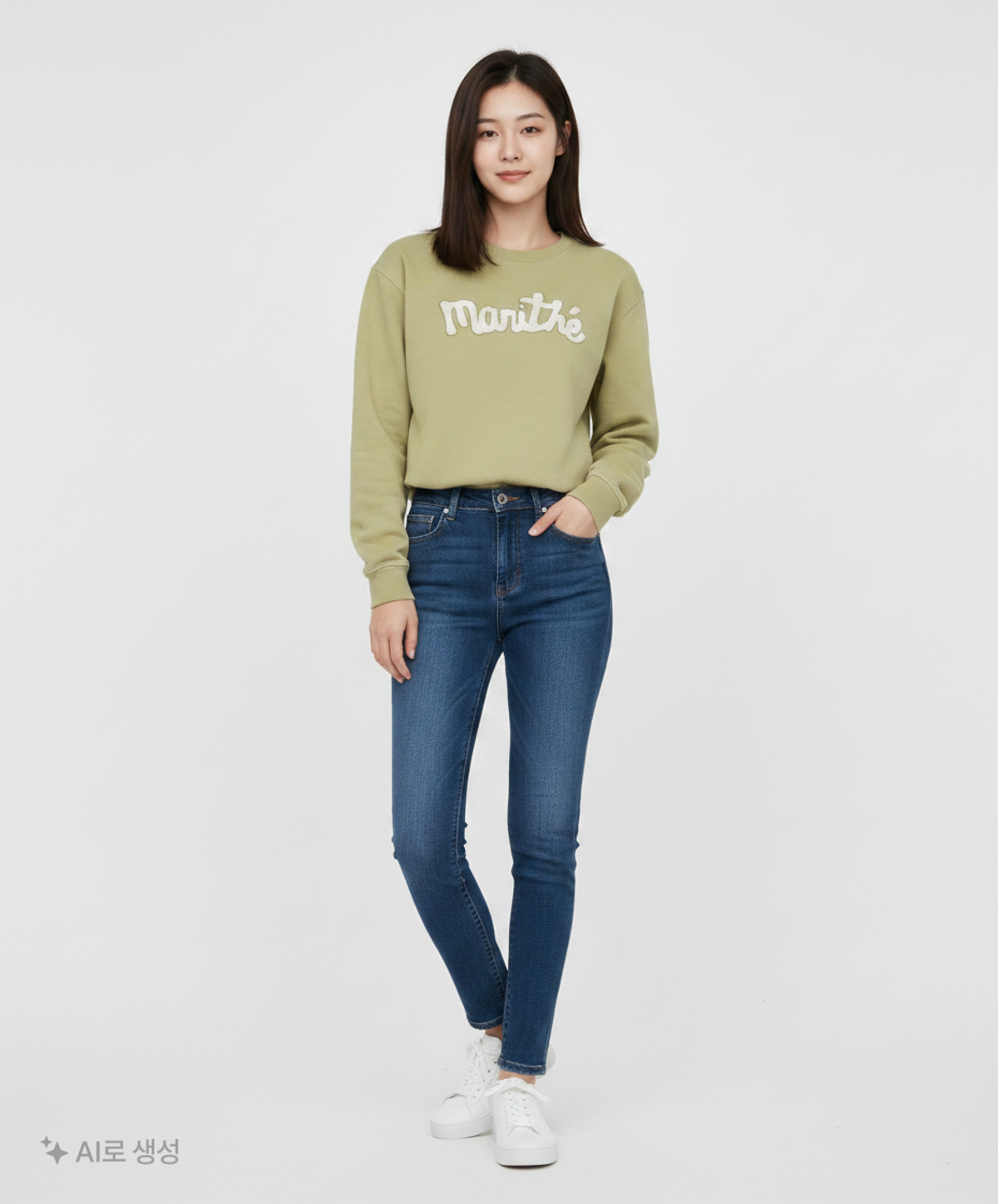 마리떼 프랑소와 저버(MARITHÉ + FRANҪOIS GIRBAUD) W FUZZY LOGO CROP SWEATSHIRT light olive M