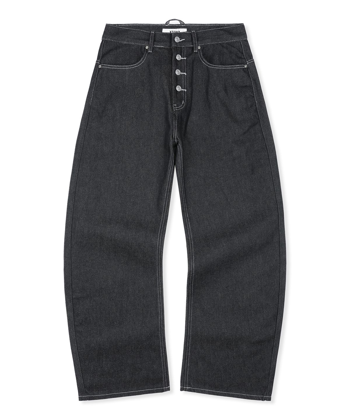 엑스톤즈(XTONZ) XP339 레터링 로우 커브드 데님 팬츠 (BLACK)