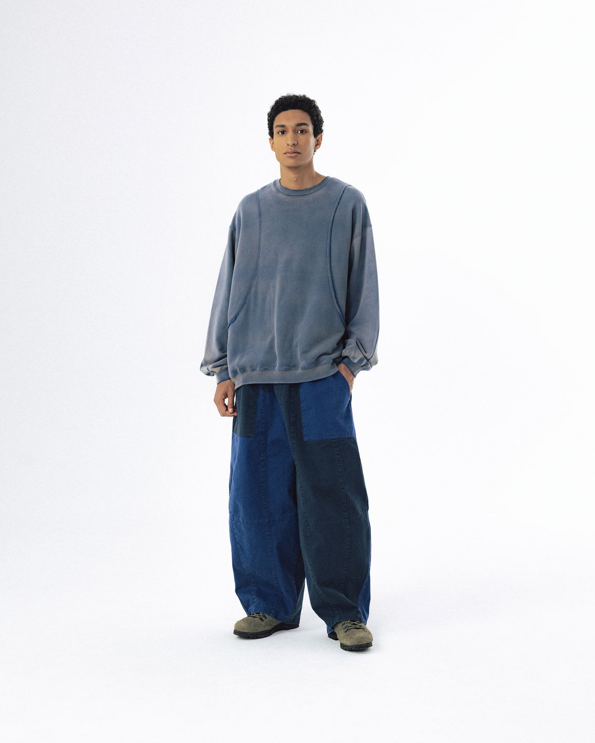 앵글런(ANGLAN) Panel Mix Balloon Pants - Blue