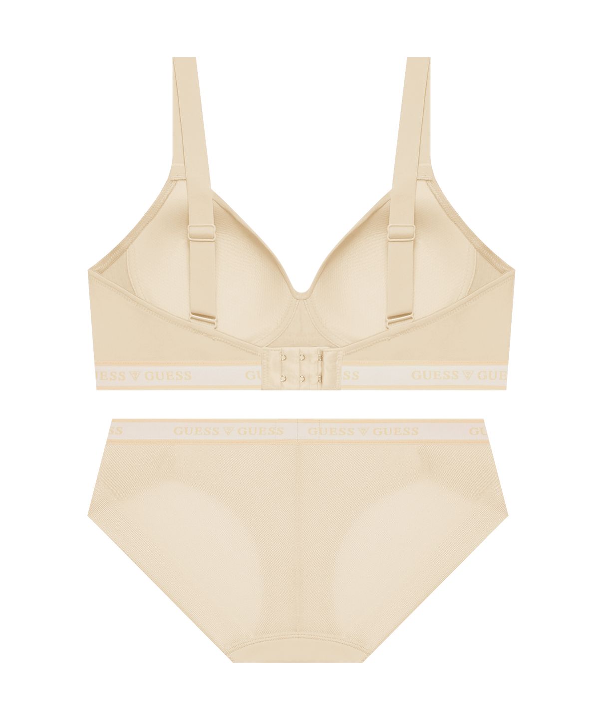 게스언더웨어(GUESS UNDERWEAR) 에어 메쉬몰드 노와이어 브라 팬티 세트 - 딥베이지