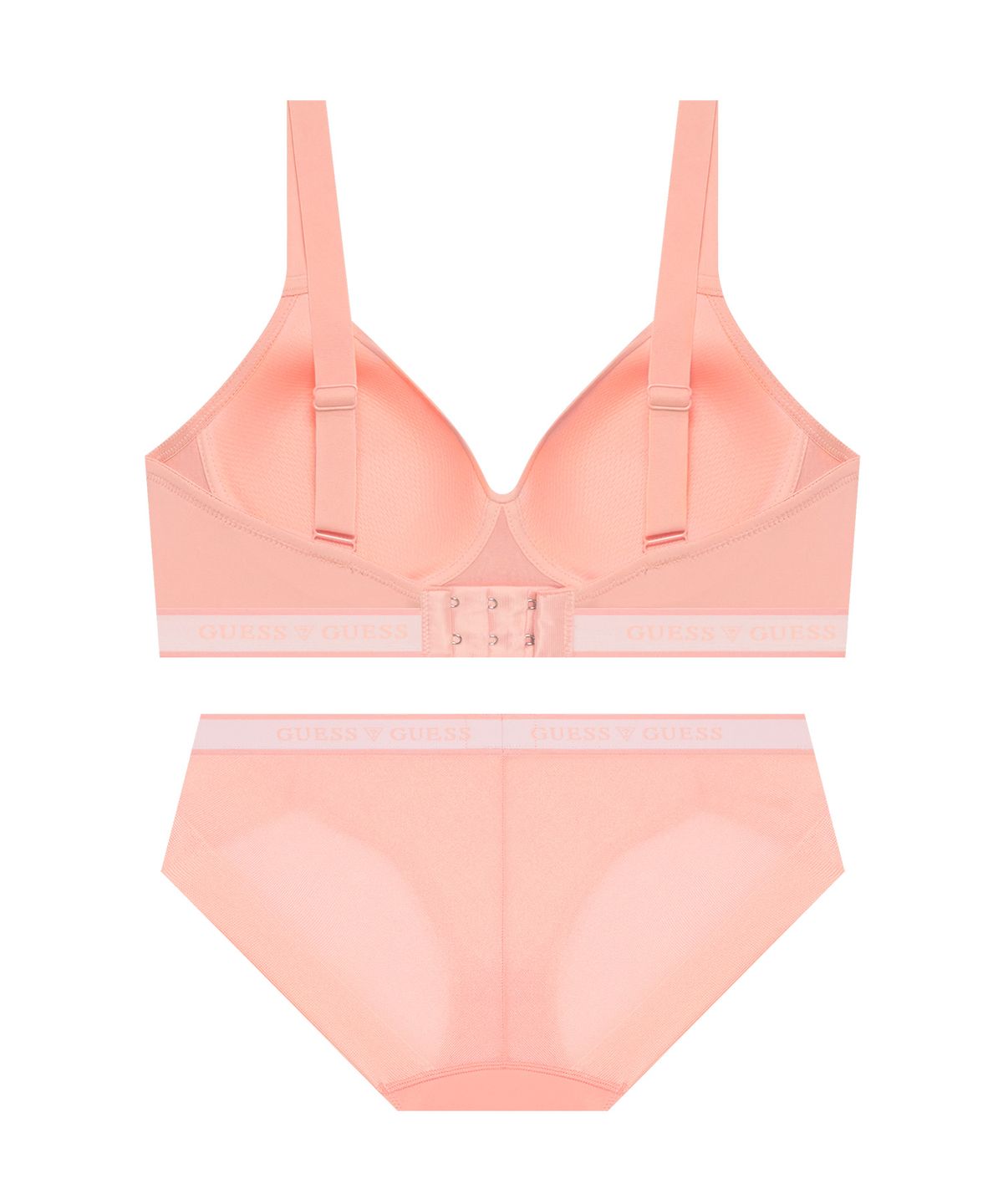 게스언더웨어(GUESS UNDERWEAR) 에어 메쉬몰드 노와이어 브라 팬티 세트 - 코랄