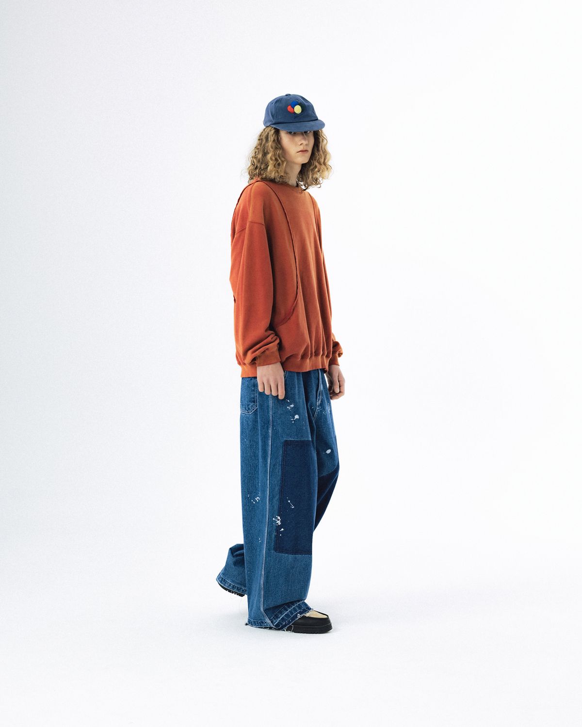 앵글런(ANGLAN) Washed Painting Denim Pants - Blue