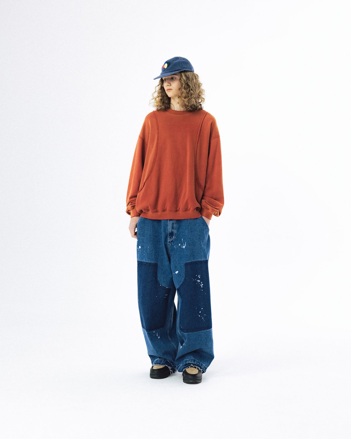 앵글런(ANGLAN) Washed Painting Denim Pants - Blue