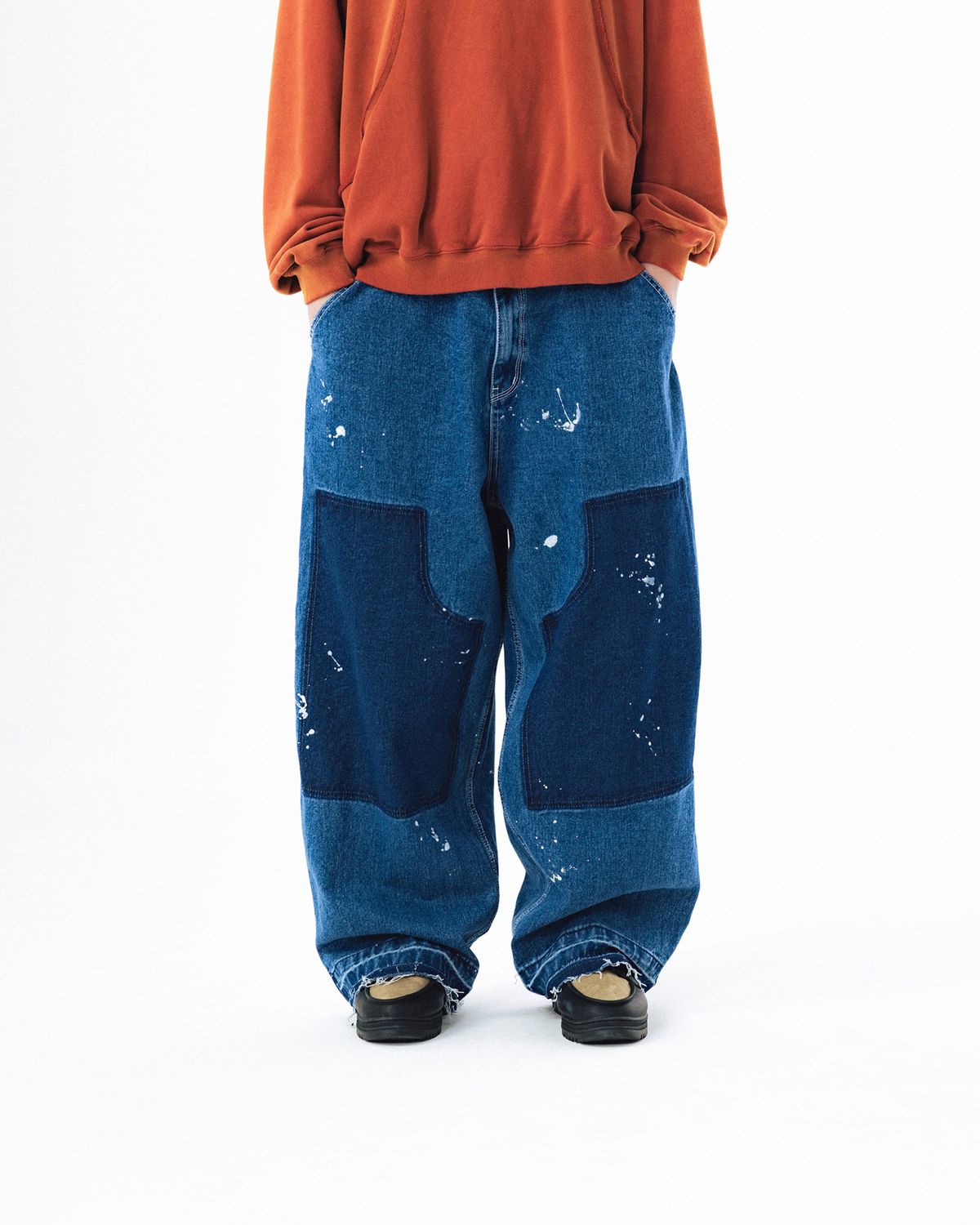 앵글런(ANGLAN) Washed Painting Denim Pants - Blue