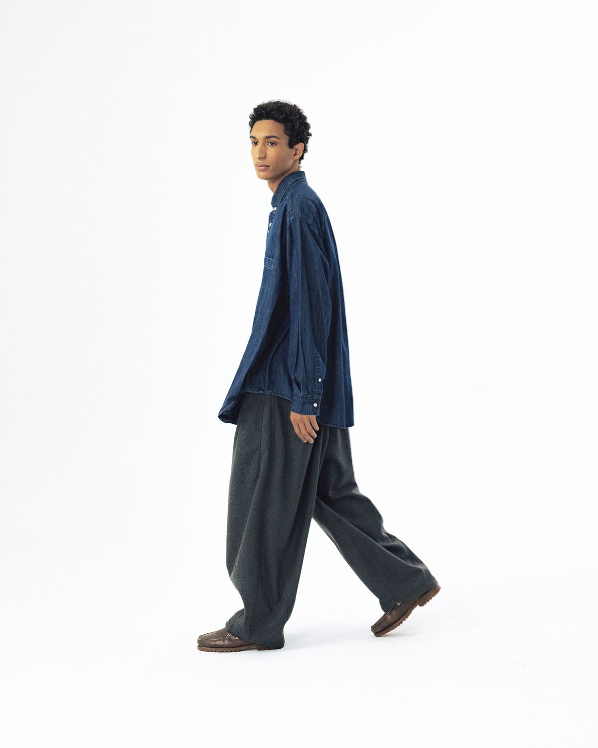 앵글런(ANGLAN) Double Button Denim Shirt - Indigo