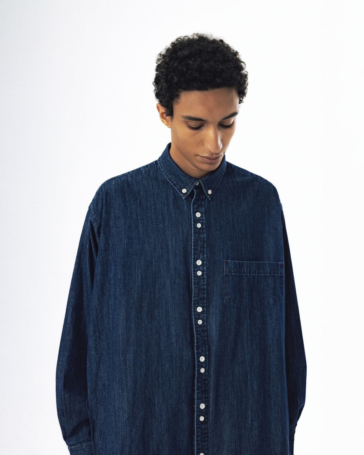 앵글런(ANGLAN) Double Button Denim Shirt - Indigo