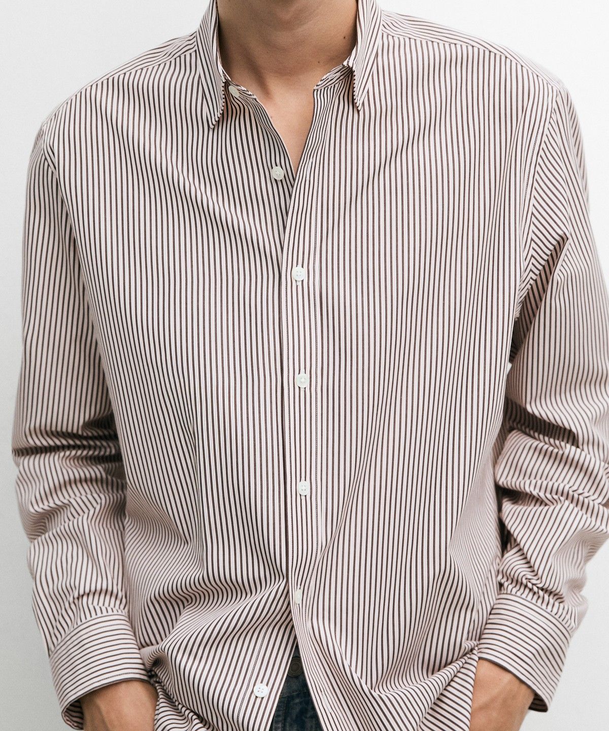 마시모두띠(MASSIMO DUTTI) 100% 코튼 레귤러 핏 스트라이프 셔츠