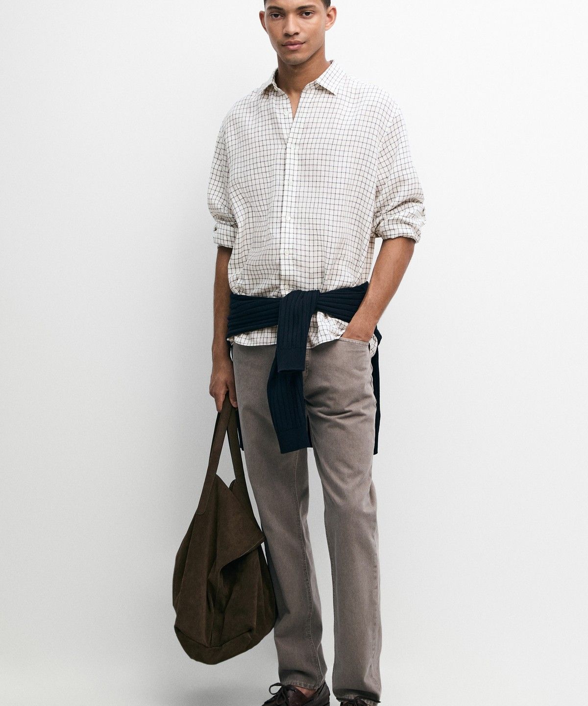 마시모두띠(MASSIMO DUTTI) 100% 린넨 레귤러 핏 체크 셔츠