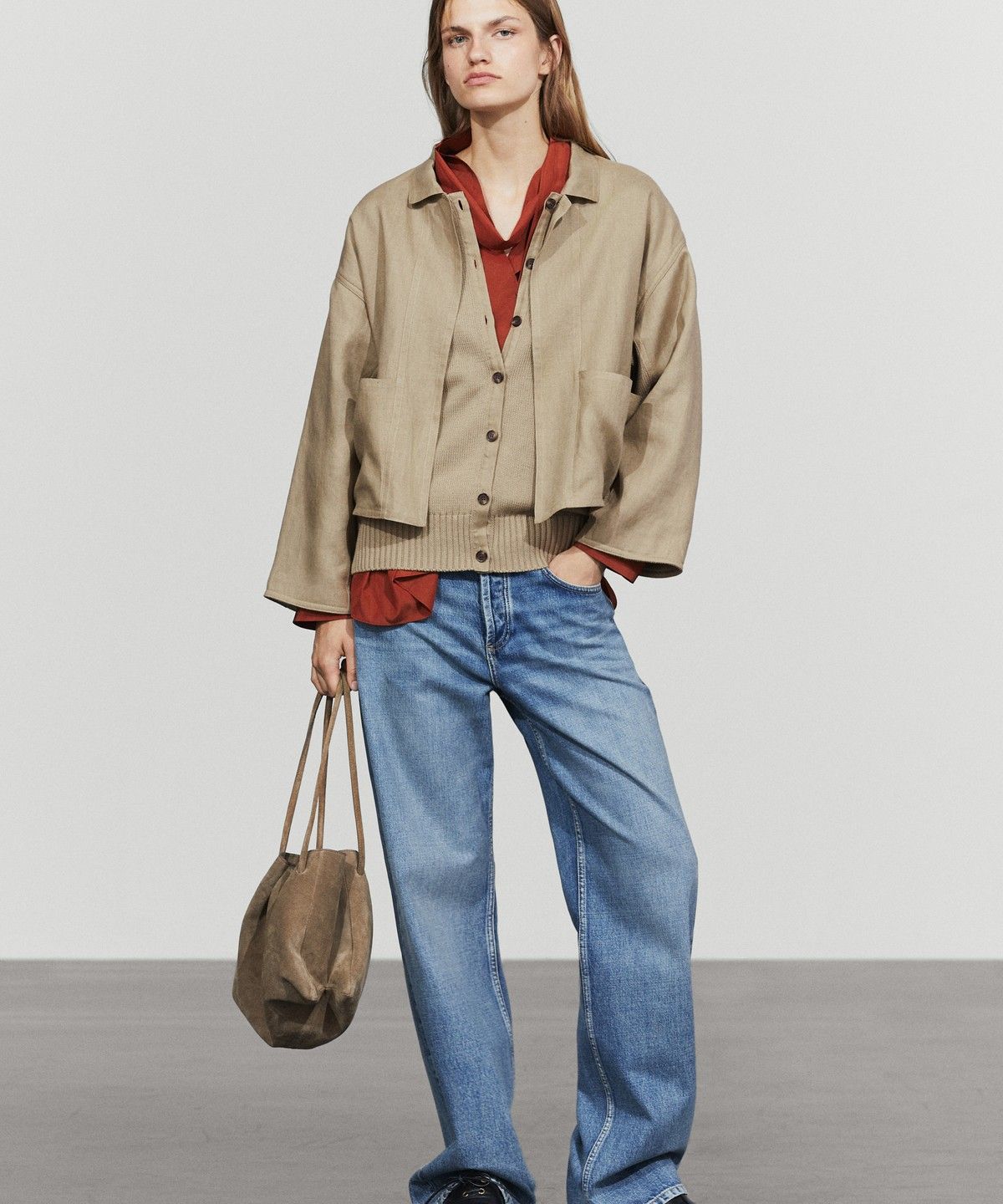 마시모두띠(MASSIMO DUTTI) 코튼 린넨 혼방 포켓 디테일 가디건