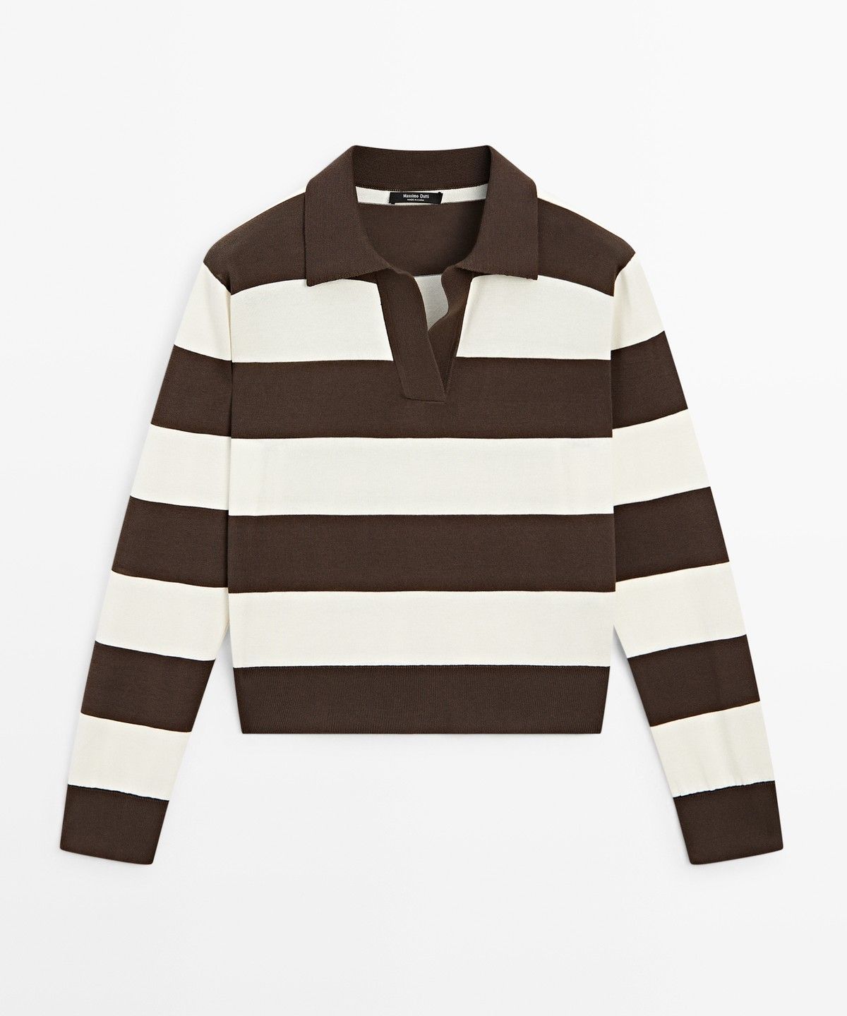 마시모두띠(MASSIMO DUTTI) 100% 코튼 스트라이프 니트 폴로 스웨터