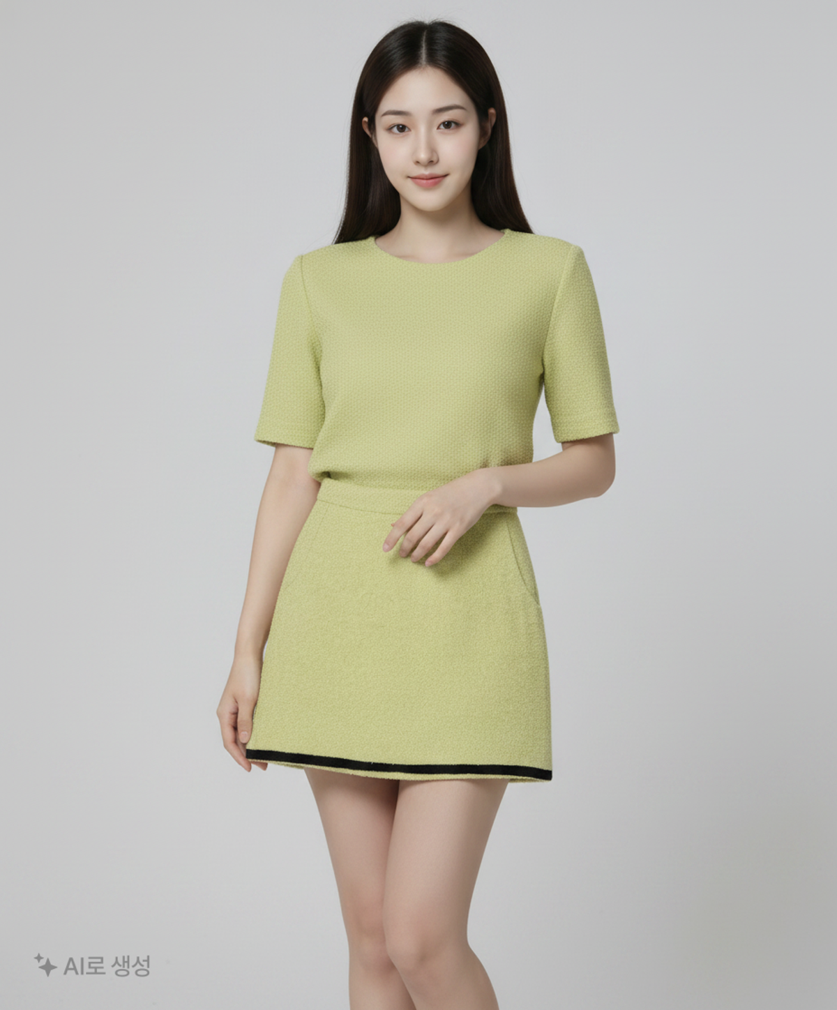 룩캐스트(LOOKAST) 옐로위시 그린 레니 트리밍 미니 스커트 / YELLOWISH GREEN LENNY TRIMMED MINI SKIRT M