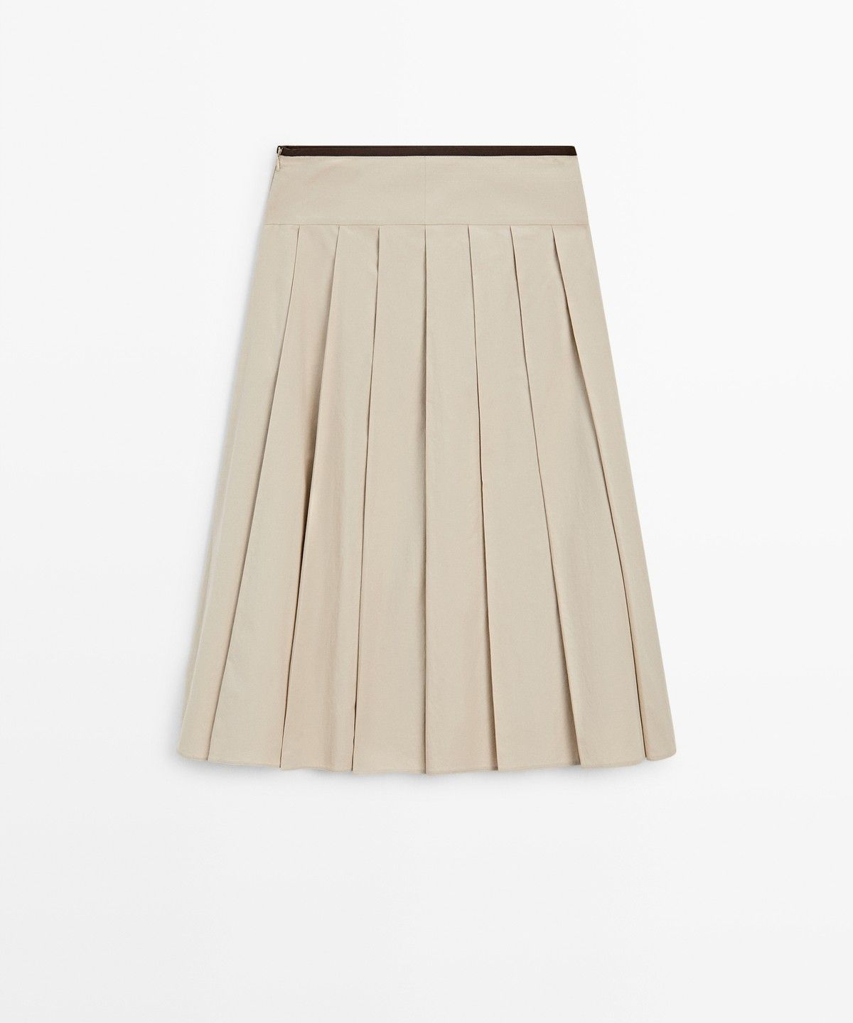 마시모두띠(MASSIMO DUTTI) 배색 웨이스트밴드 플리츠 미디 스커트