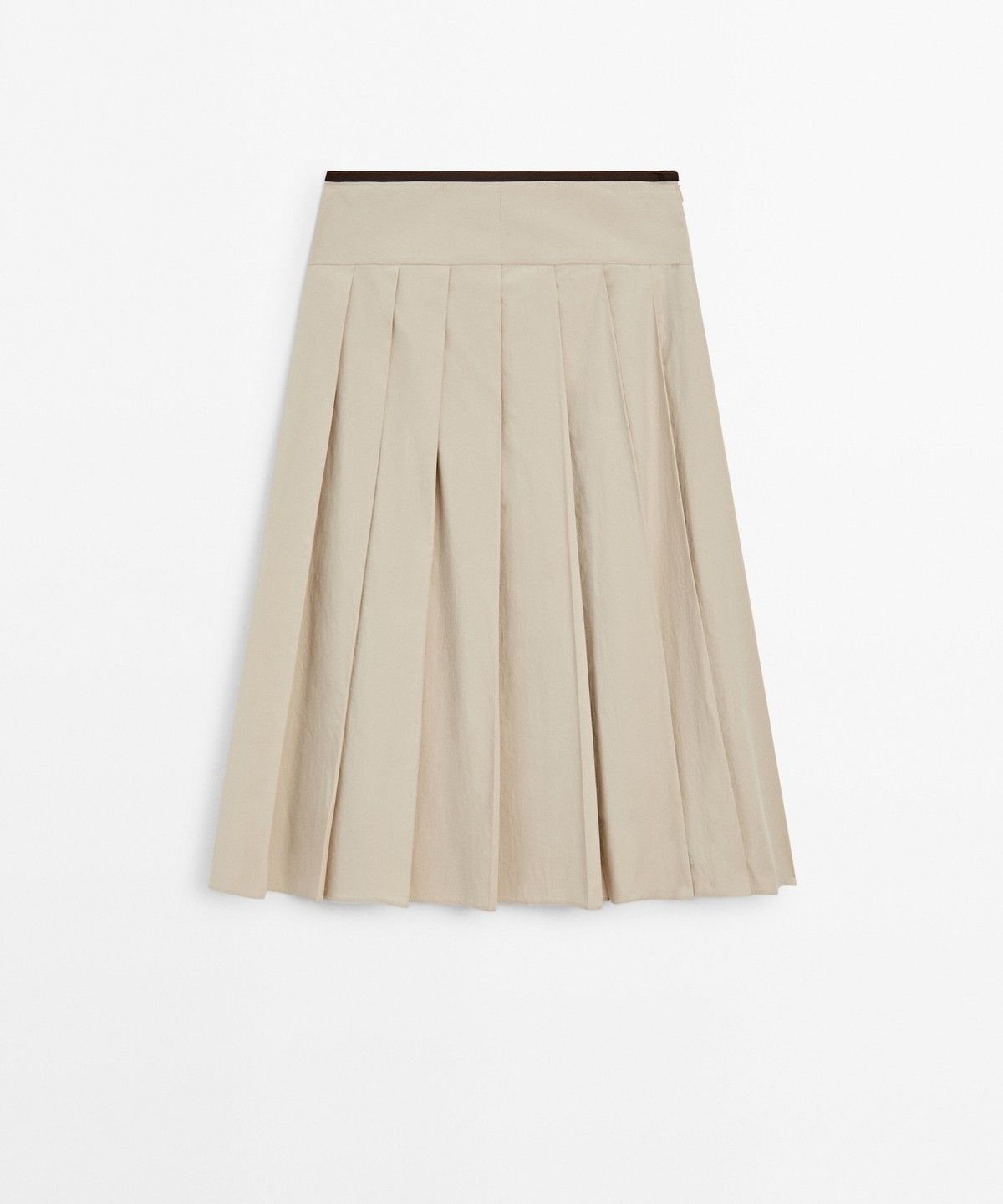마시모두띠(MASSIMO DUTTI) 배색 웨이스트밴드 플리츠 미디 스커트