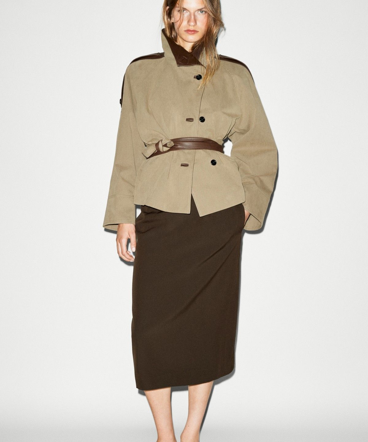 마시모두띠(MASSIMO DUTTI) 울 혼방 스트레이트 미디 스커트