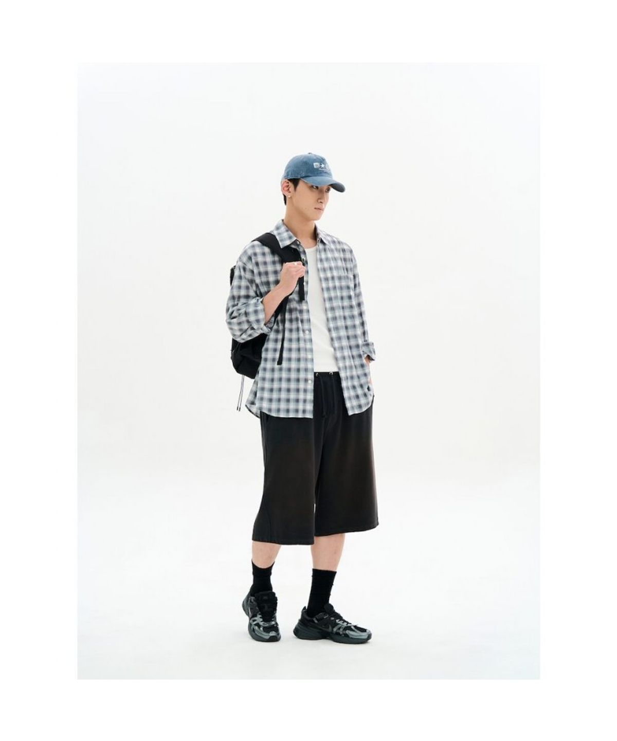에잇세컨즈(8SECONDS) 시어 체크 셔츠  블루