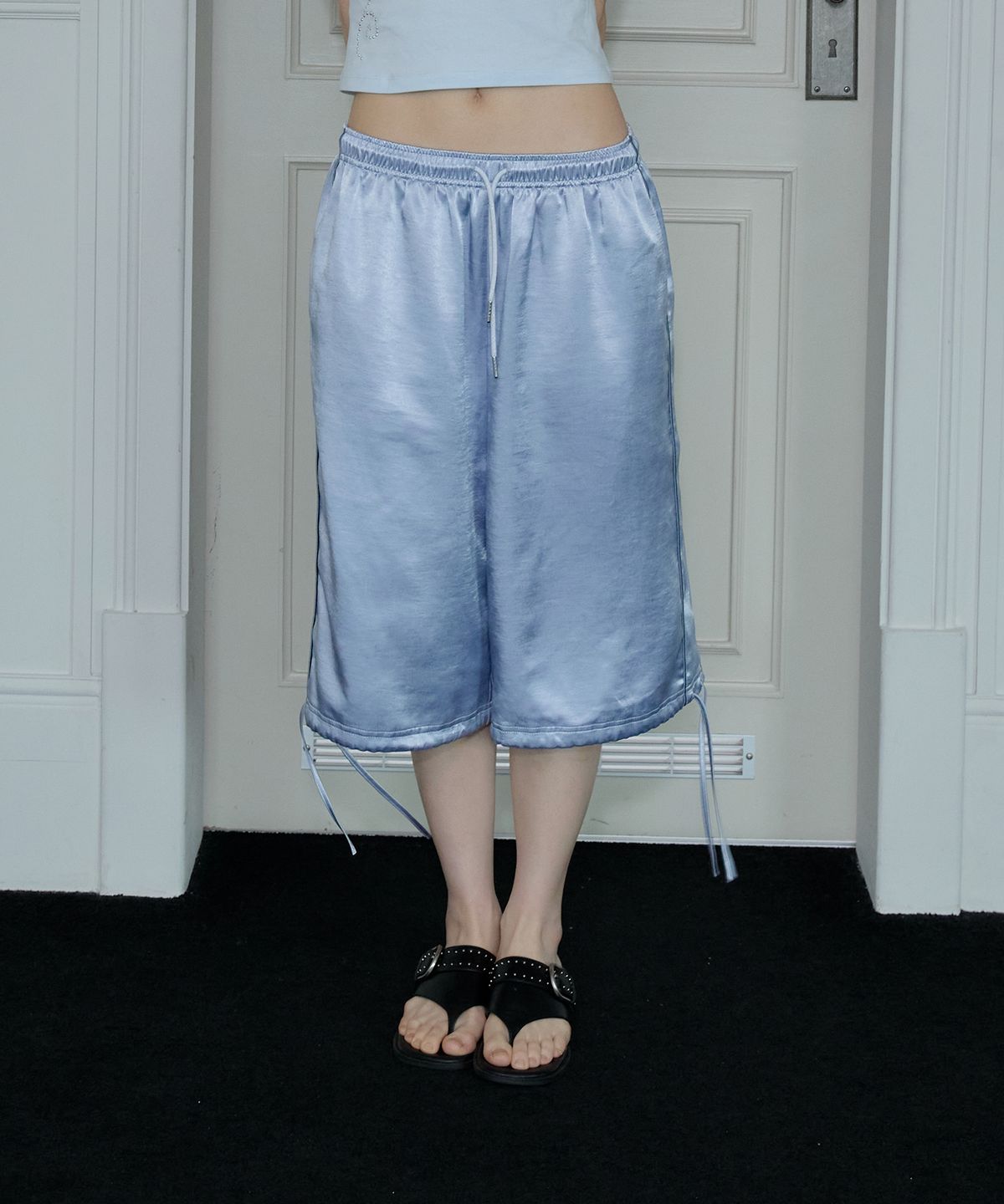 유네(YUNE) Twin Line Cropped Pants_[Sky Blue]