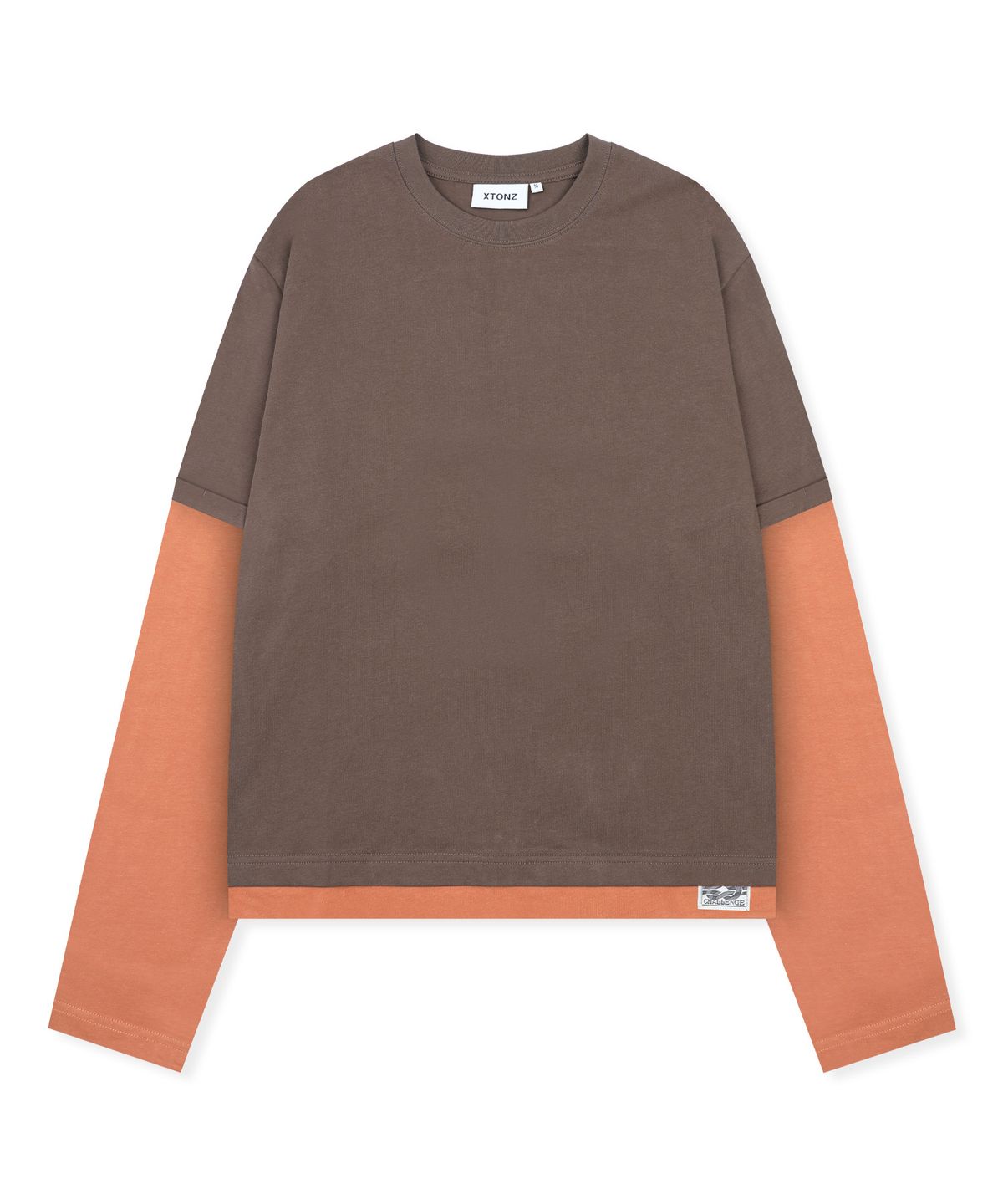 엑스톤즈(XTONZ) XTT166 롤업 레이어드 크롭 롱슬리브 (BROWN)