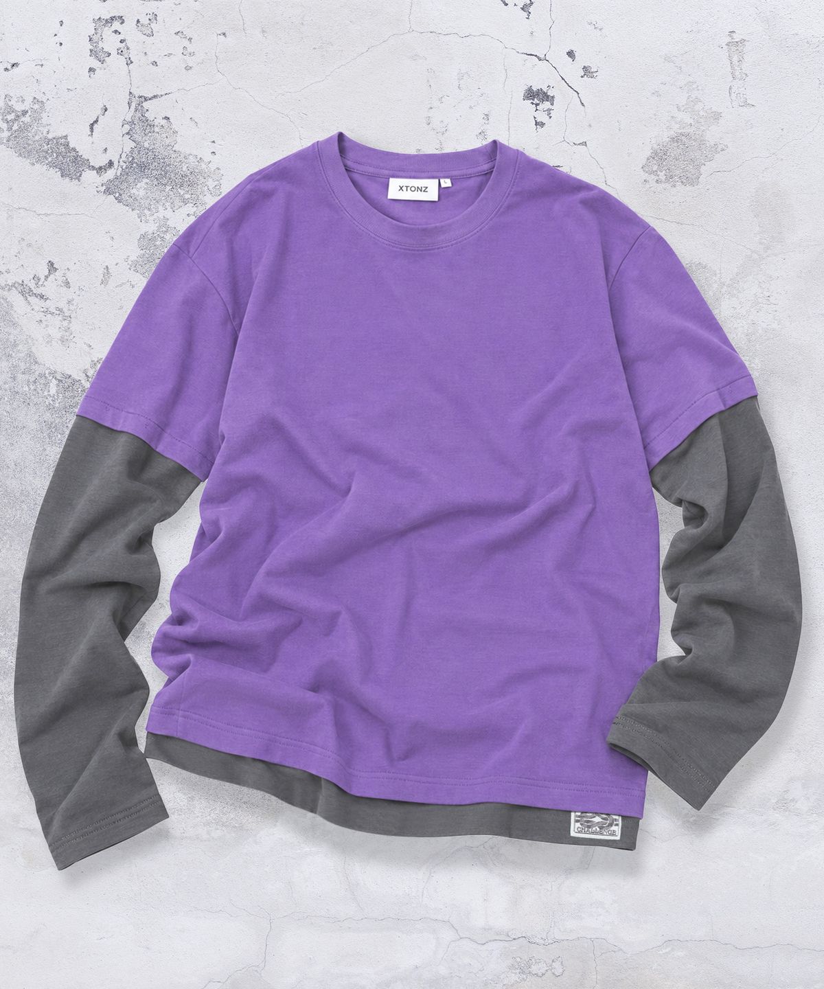 엑스톤즈(XTONZ) XTT166 롤업 레이어드 크롭 롱슬리브 (PURPLE)