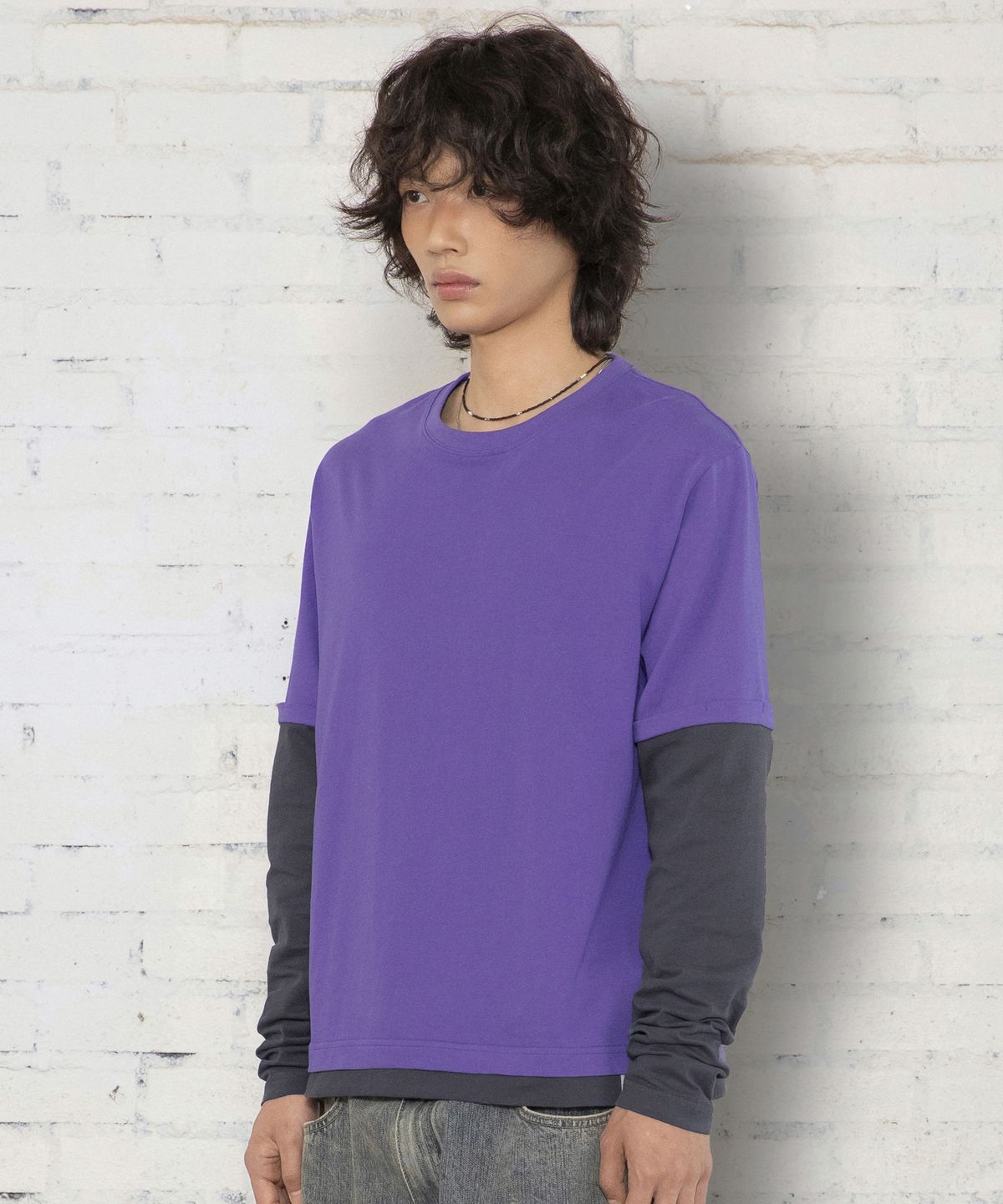 엑스톤즈(XTONZ) XTT166 롤업 레이어드 크롭 롱슬리브 (PURPLE)