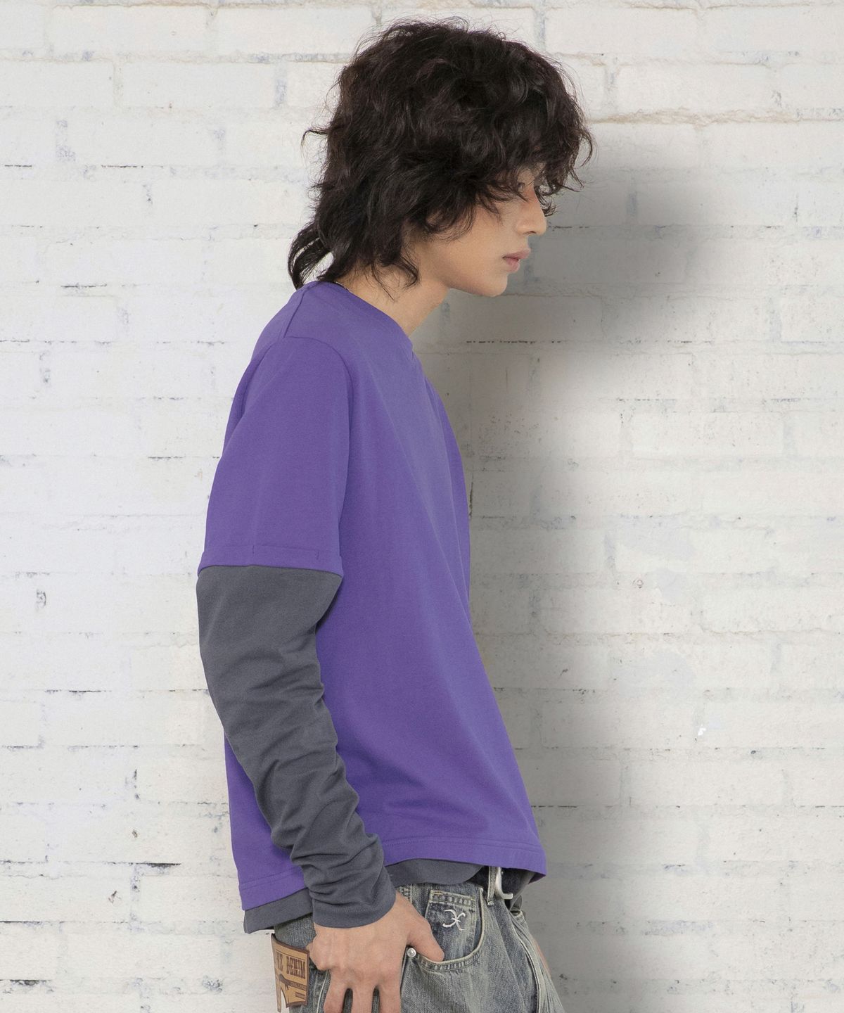 엑스톤즈(XTONZ) XTT166 롤업 레이어드 크롭 롱슬리브 (PURPLE)