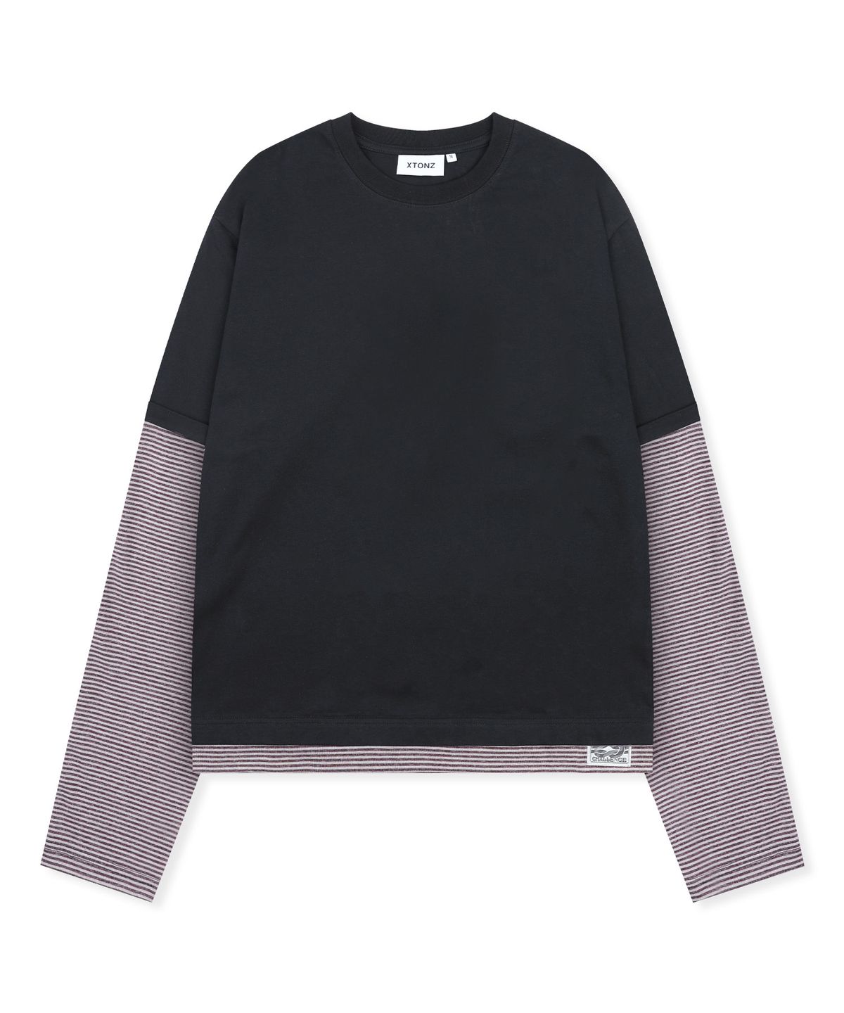 엑스톤즈(XTONZ) XTT166 롤업 레이어드 크롭 롱슬리브 (STRIPE BLACK)