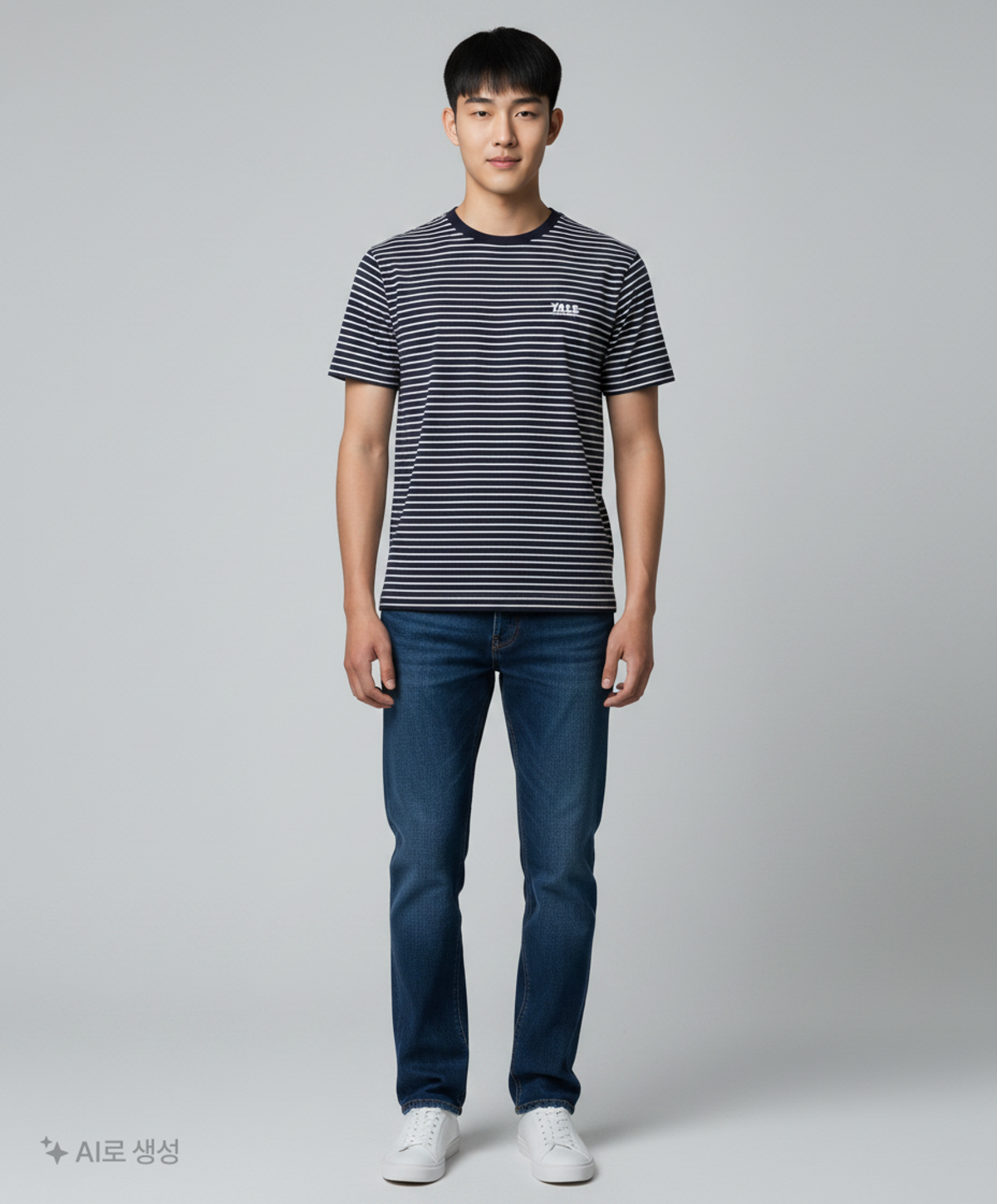 예일(YALE) SMALL ARCH LOGO STRIPE T-SHIRT NAVY M