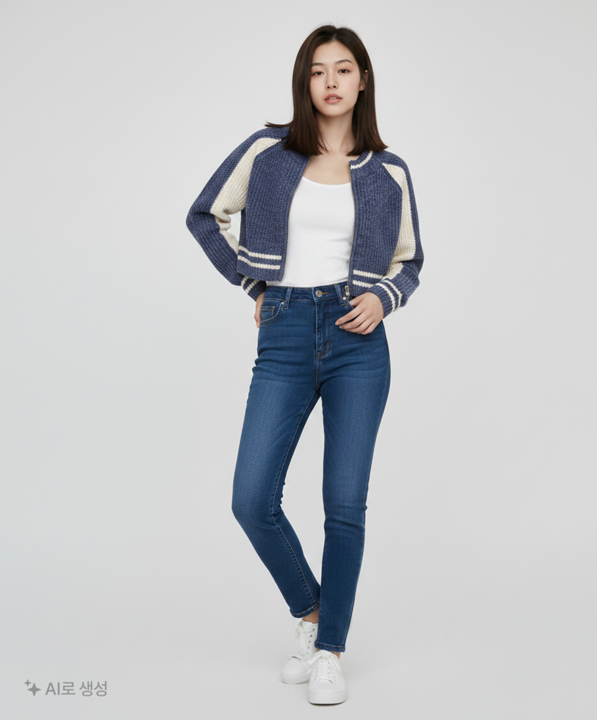 어반드레스(AVANDRESS) Block Raglan Knit Zip-up NAVY FREE
