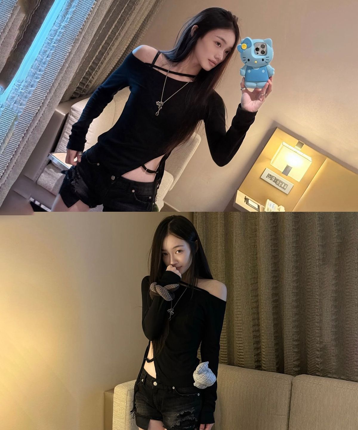 이네기(INEGI) Messy Denim Shorts (black)