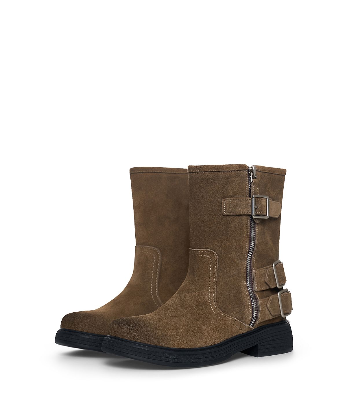 마뗑킴(MATIN KIM) VINTAGE WASHED BIKER ANKLE BOOTS IN KHAKI