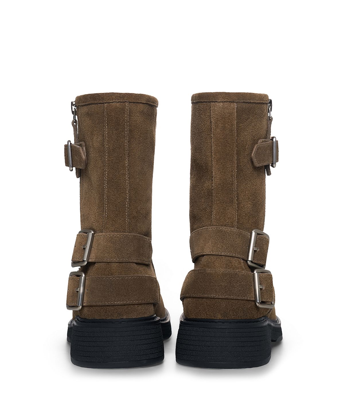 마뗑킴(MATIN KIM) VINTAGE WASHED BIKER ANKLE BOOTS IN KHAKI