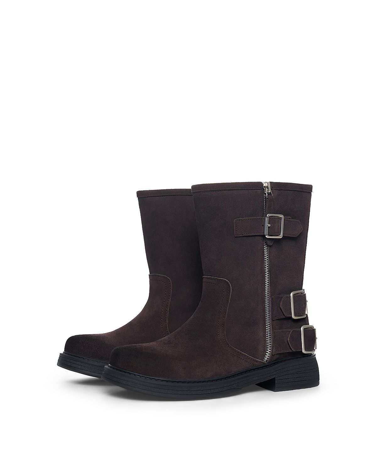 마뗑킴(MATIN KIM) VINTAGE WASHED BIKER ANKLE BOOTS IN DARK BROWN
