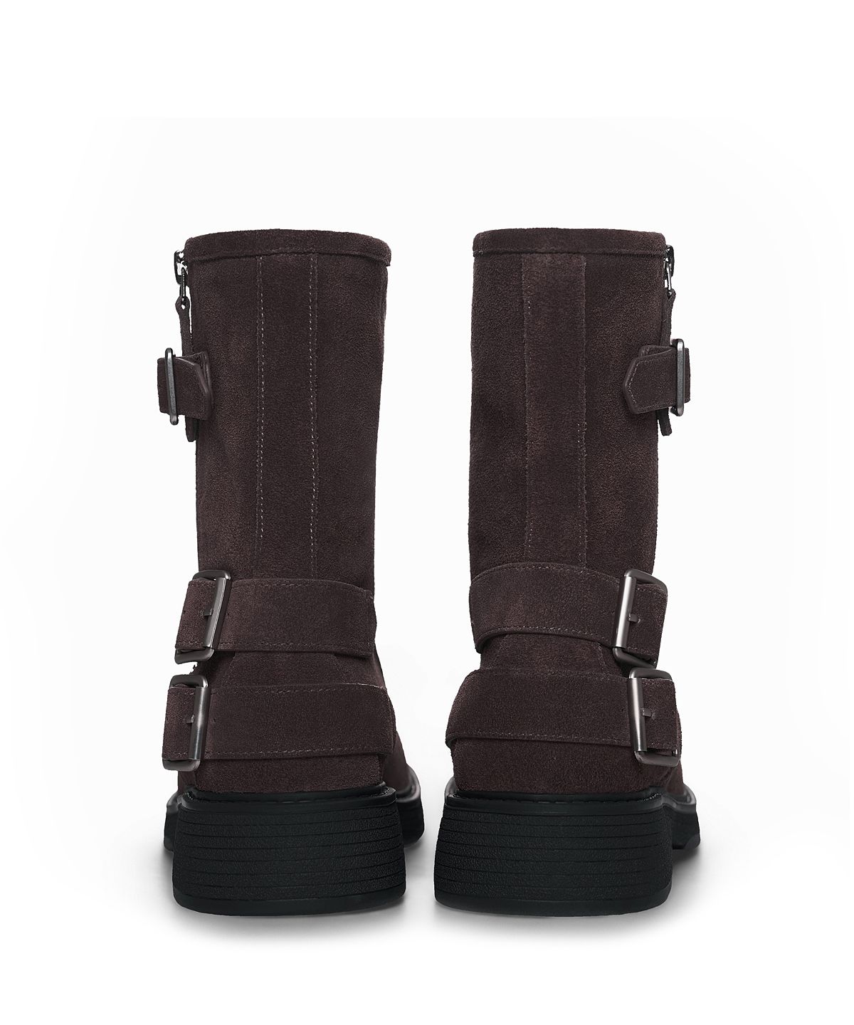 마뗑킴(MATIN KIM) VINTAGE WASHED BIKER ANKLE BOOTS IN DARK BROWN