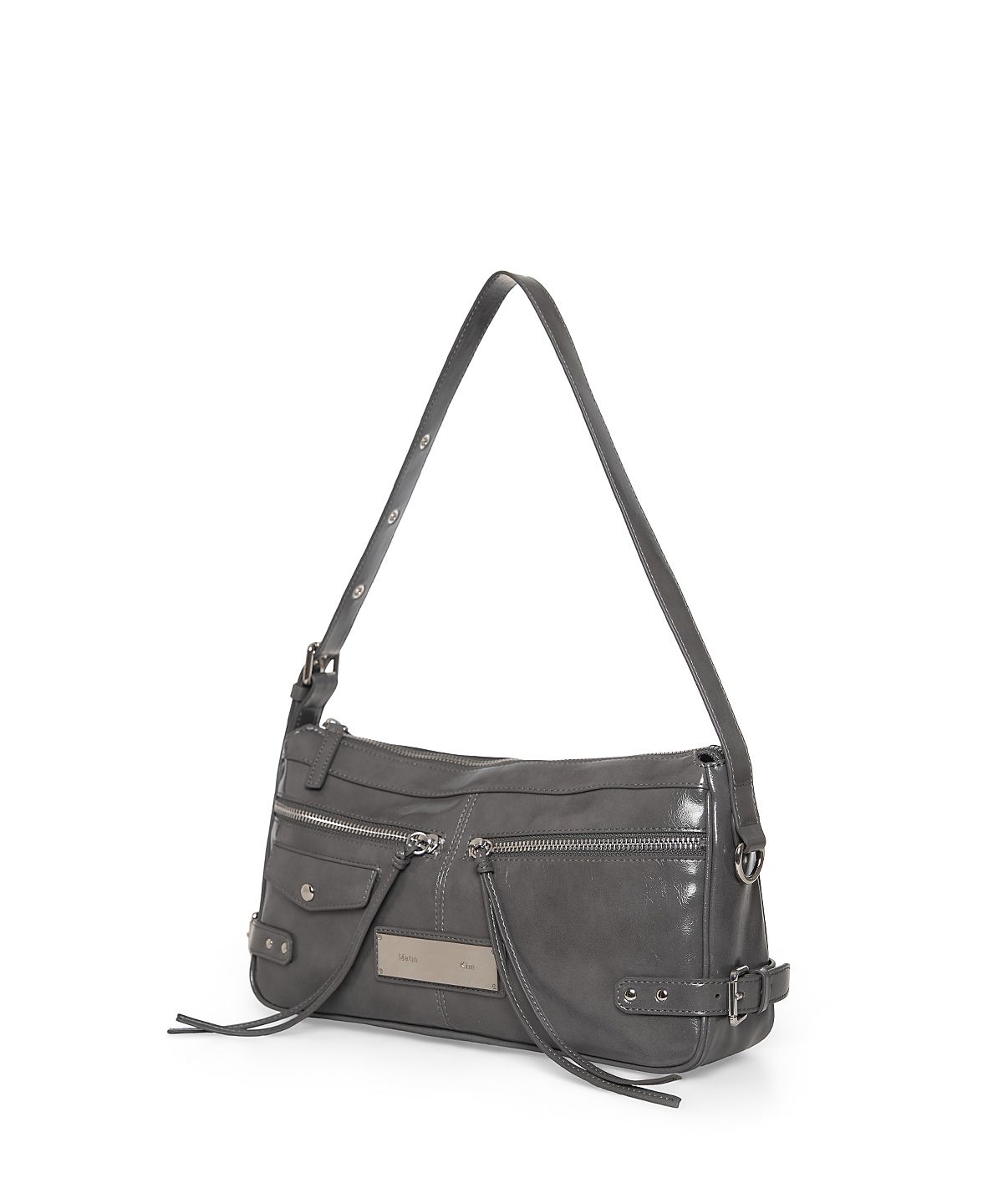 마뗑킴(MATIN KIM) SIDE BUCKLE BIKER SHOULDER BAG IN CHARCOAL