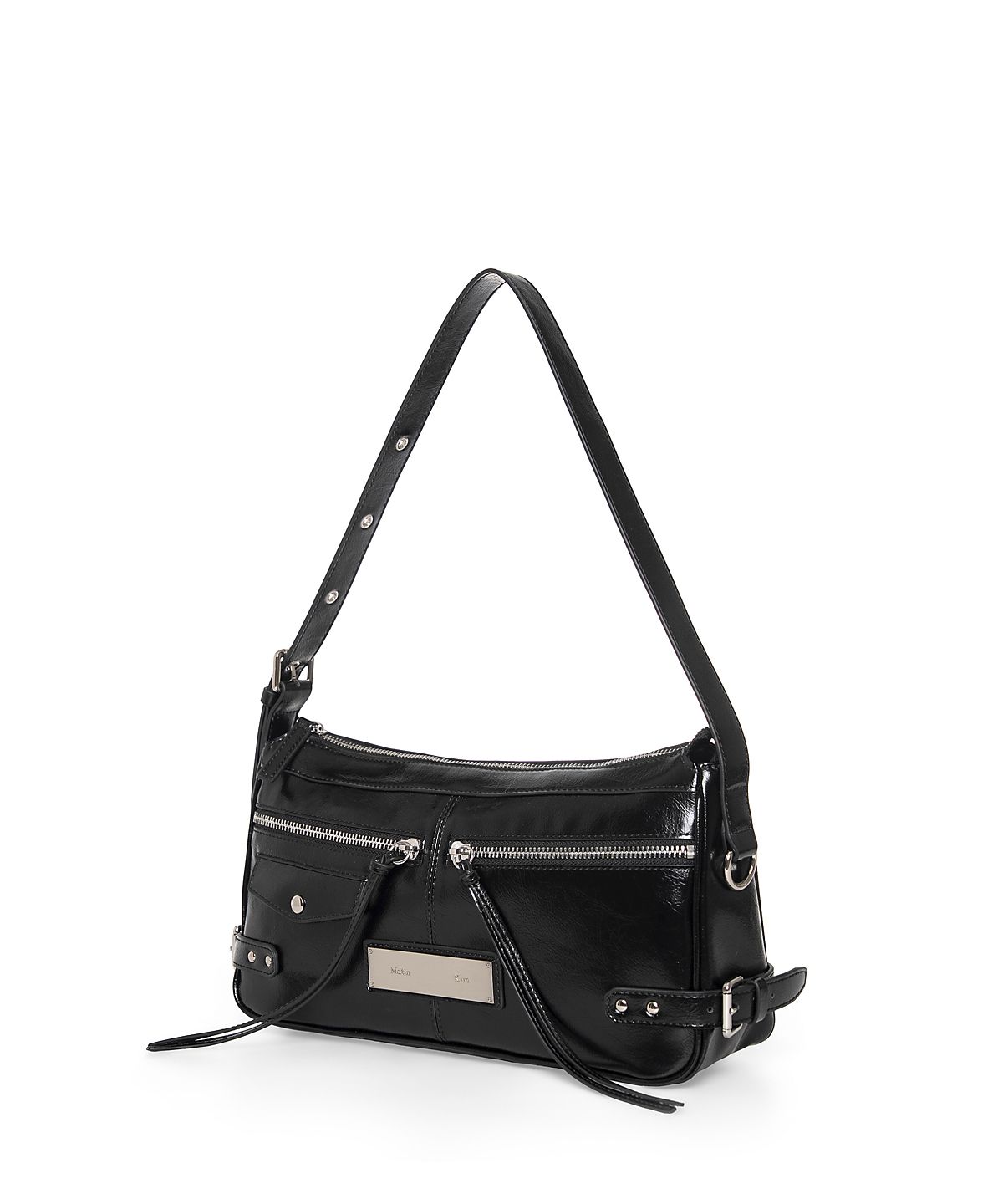 마뗑킴(MATIN KIM) SIDE BUCKLE BIKER SHOULDER BAG IN BLACK