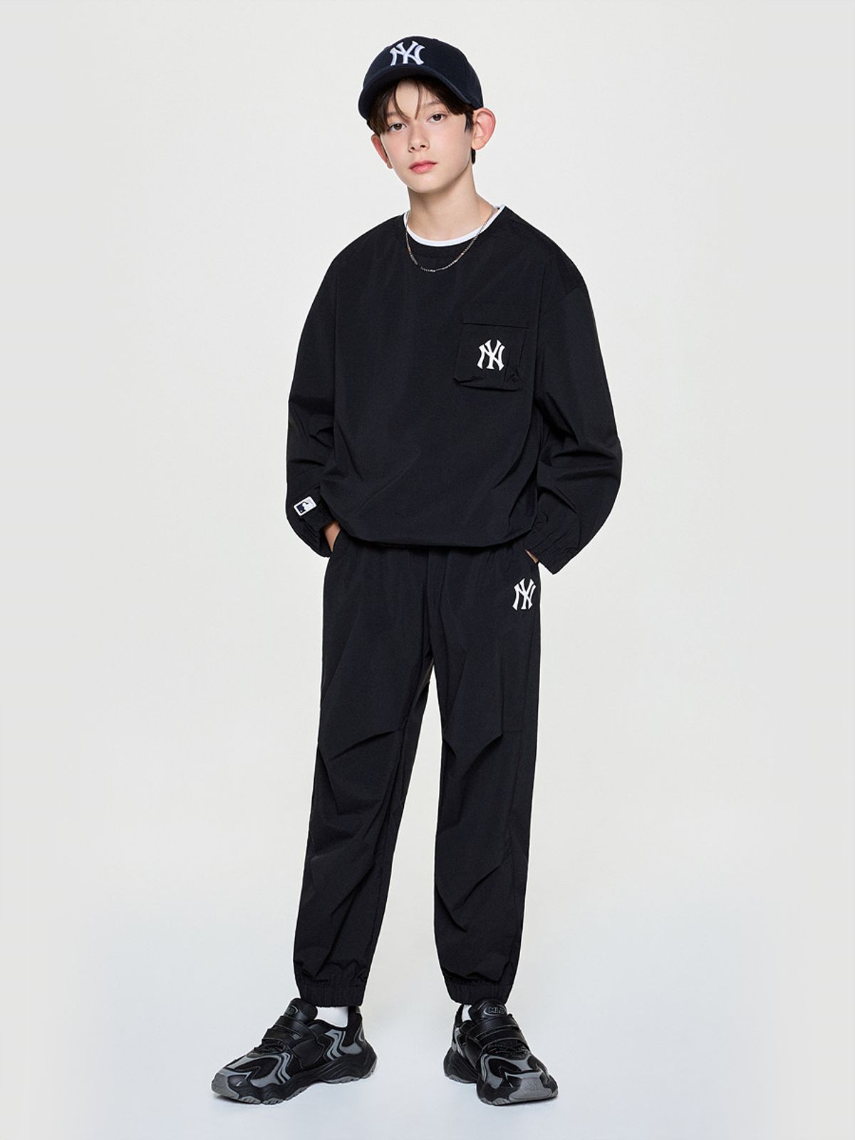 엠엘비 키즈(MLB KIDS) 베이직 우븐 맨투맨 3P 세트 NY (Black)