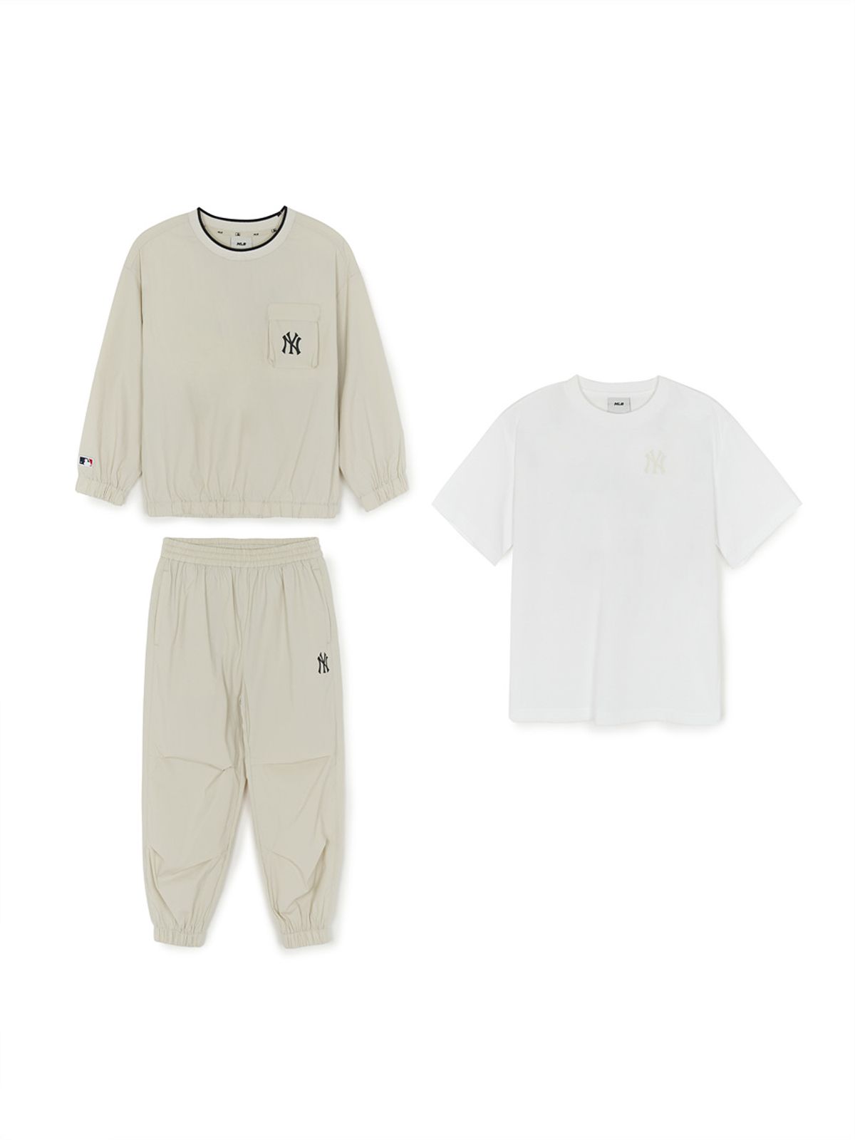 엠엘비 키즈(MLB KIDS) 베이직 우븐 맨투맨 3P 세트 NY (Mg.Cream)