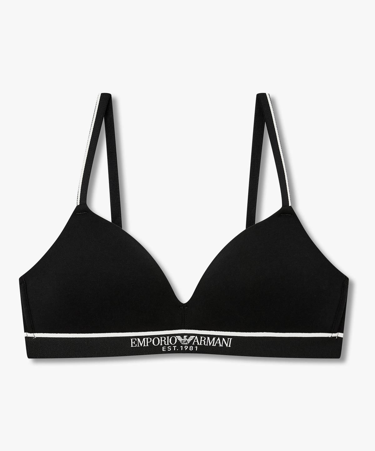 엠포리오 아르마니 언더웨어(EMPORIO ARMANI UNDERWEAR) 여성 배색 트림 로고 밴딩 브라렛 브라_블랙 0826381528