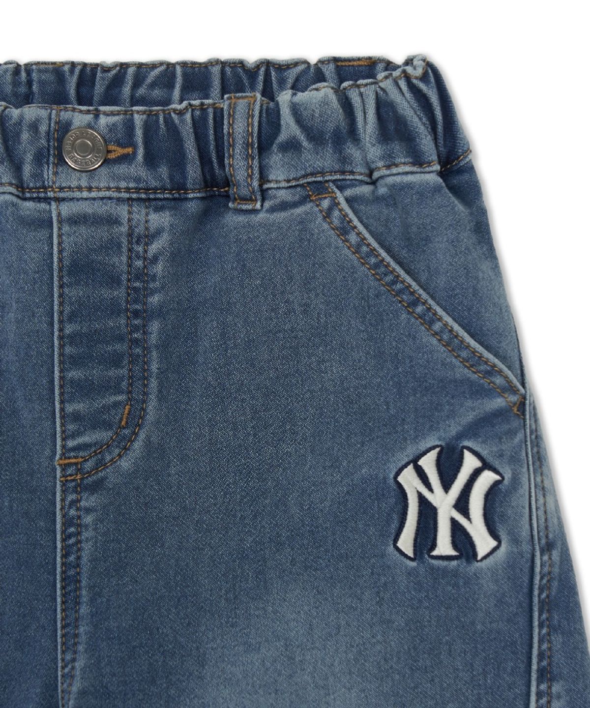 엠엘비 키즈(MLB KIDS) 스트릿 커브드와이드 라이크라 소프트 데님팬츠 NY (Blue)