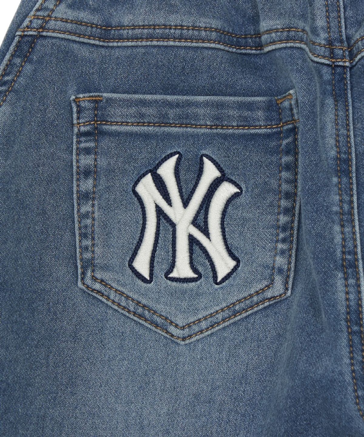 엠엘비 키즈(MLB KIDS) 스트릿 커브드와이드 라이크라 소프트 데님팬츠 NY (Blue)