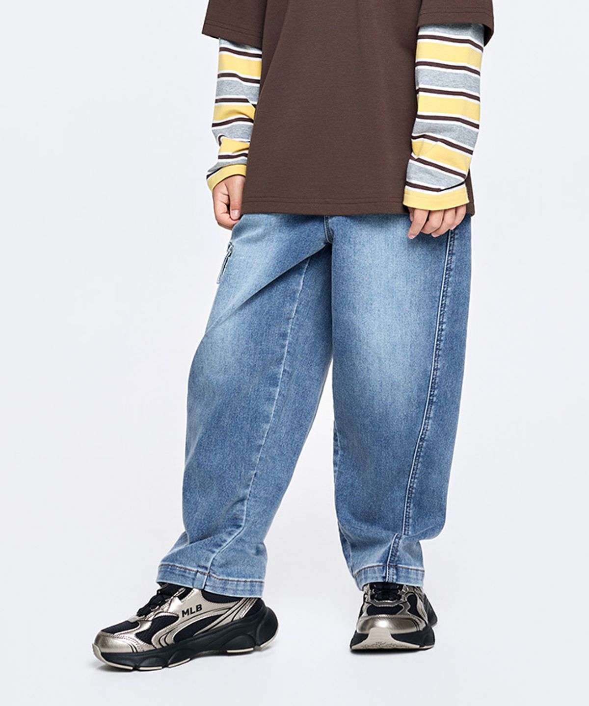 엠엘비 키즈(MLB KIDS) 스트릿 커브드와이드 라이크라 소프트 데님팬츠 NY (Blue)