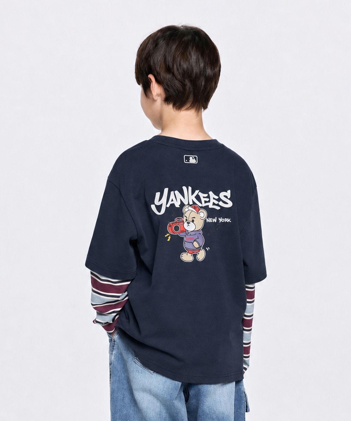 엠엘비 키즈(MLB KIDS) 스트릿 스트라이프 레이어드 티셔츠 NY (Navy)