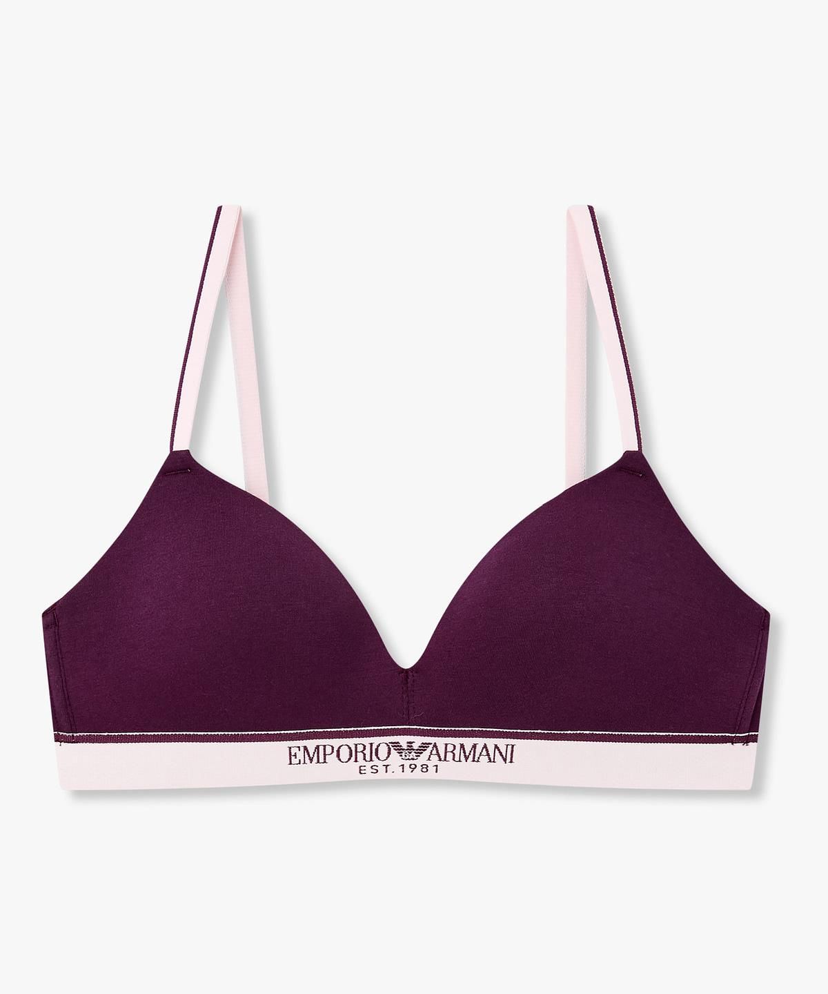 엠포리오 아르마니 언더웨어(EMPORIO ARMANI UNDERWEAR) 여성 배색 트림 로고 밴딩 브라렛 브라_다크 퍼플