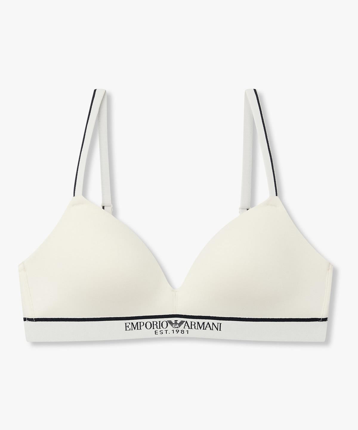 엠포리오 아르마니 언더웨어(EMPORIO ARMANI UNDERWEAR) 여성 배색 트림 로고 밴딩 브라렛 브라_화이트 0826381525