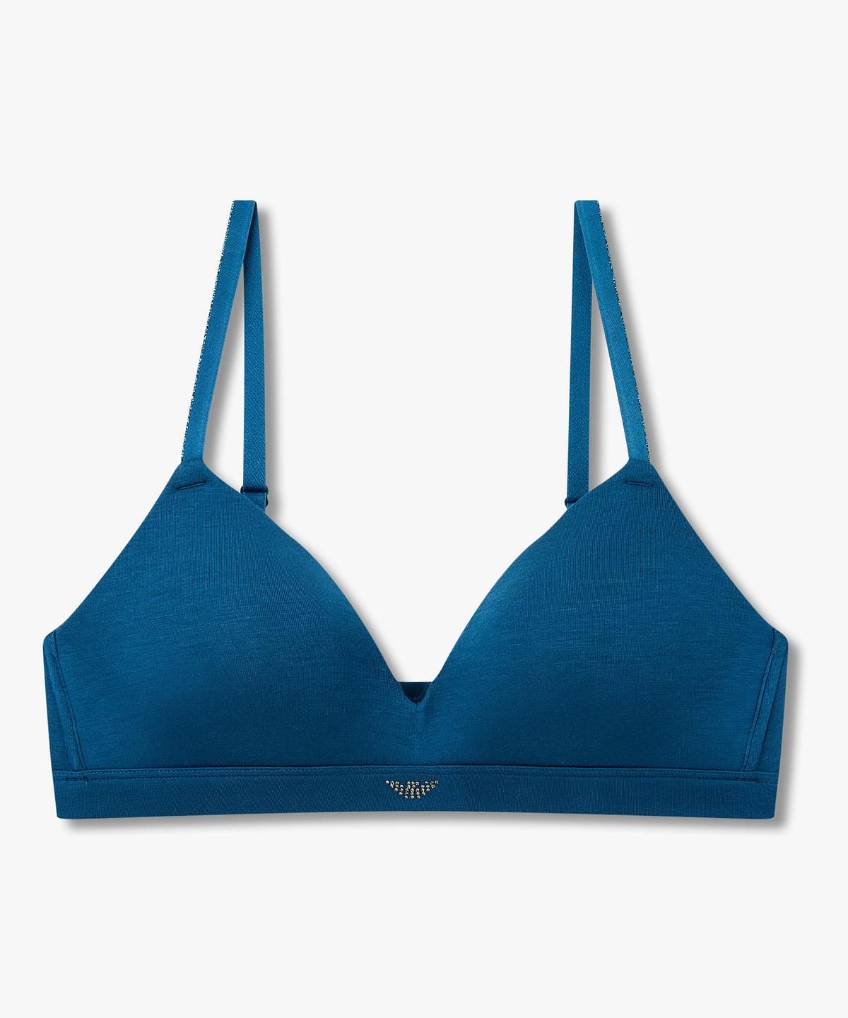엠포리오 아르마니 언더웨어(EMPORIO ARMANI UNDERWEAR) 여성 메탈릭 트림 핫픽스 로고 브라렛 브라_블루 0826381507