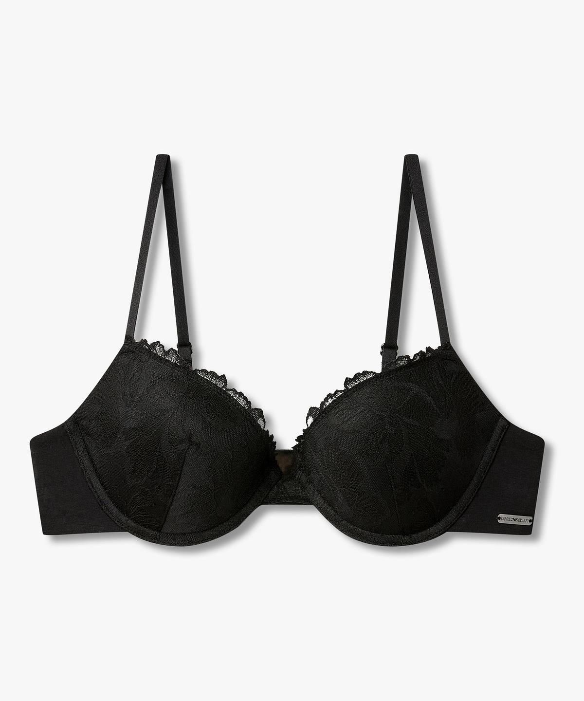 엠포리오 아르마니 언더웨어(EMPORIO ARMANI UNDERWEAR) 여성 레이스 패치 푸쉬업 브라_블랙 0826385525