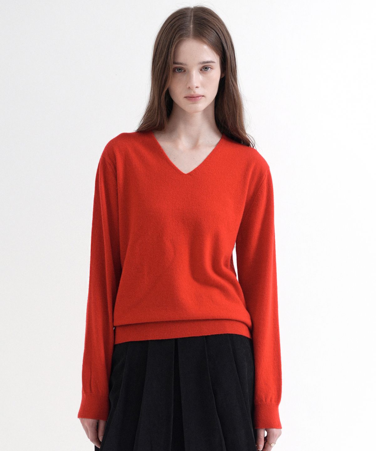 블레티(VLETI) Merino Wool 100% V-Neck Basic Knit (red)