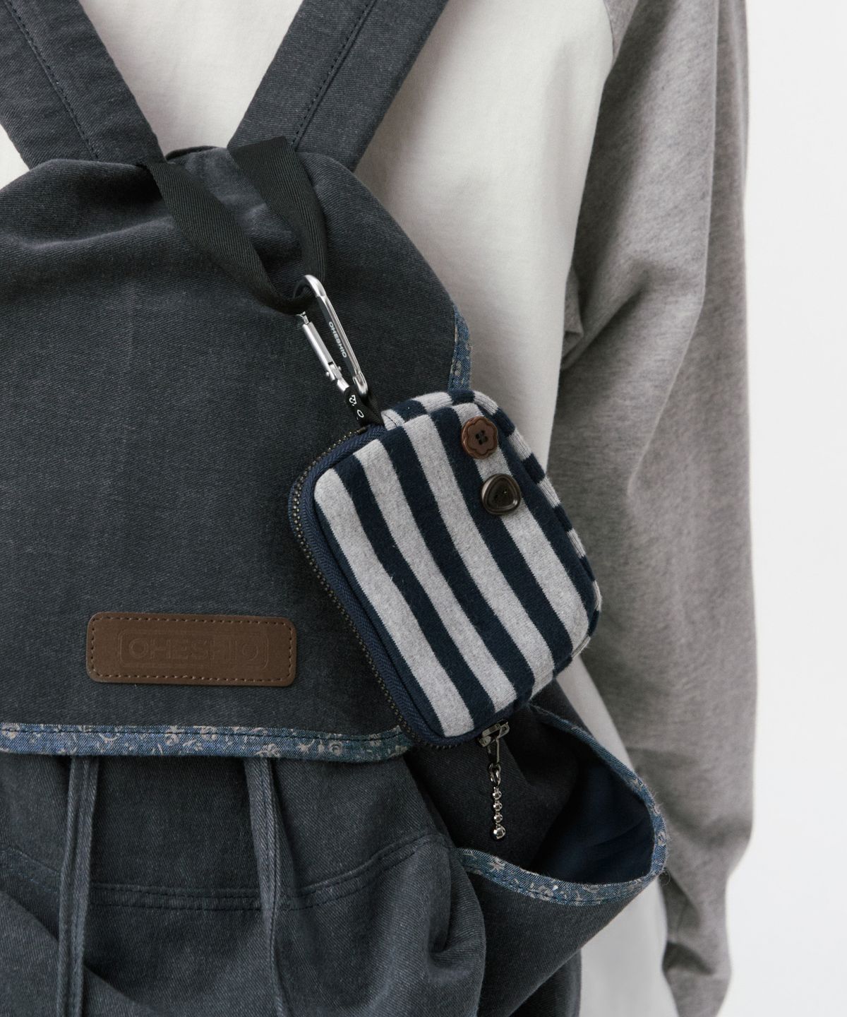 오헤시오(OHESHIO) BUTTON POINT COIN WALLET, NAVY STRIPE