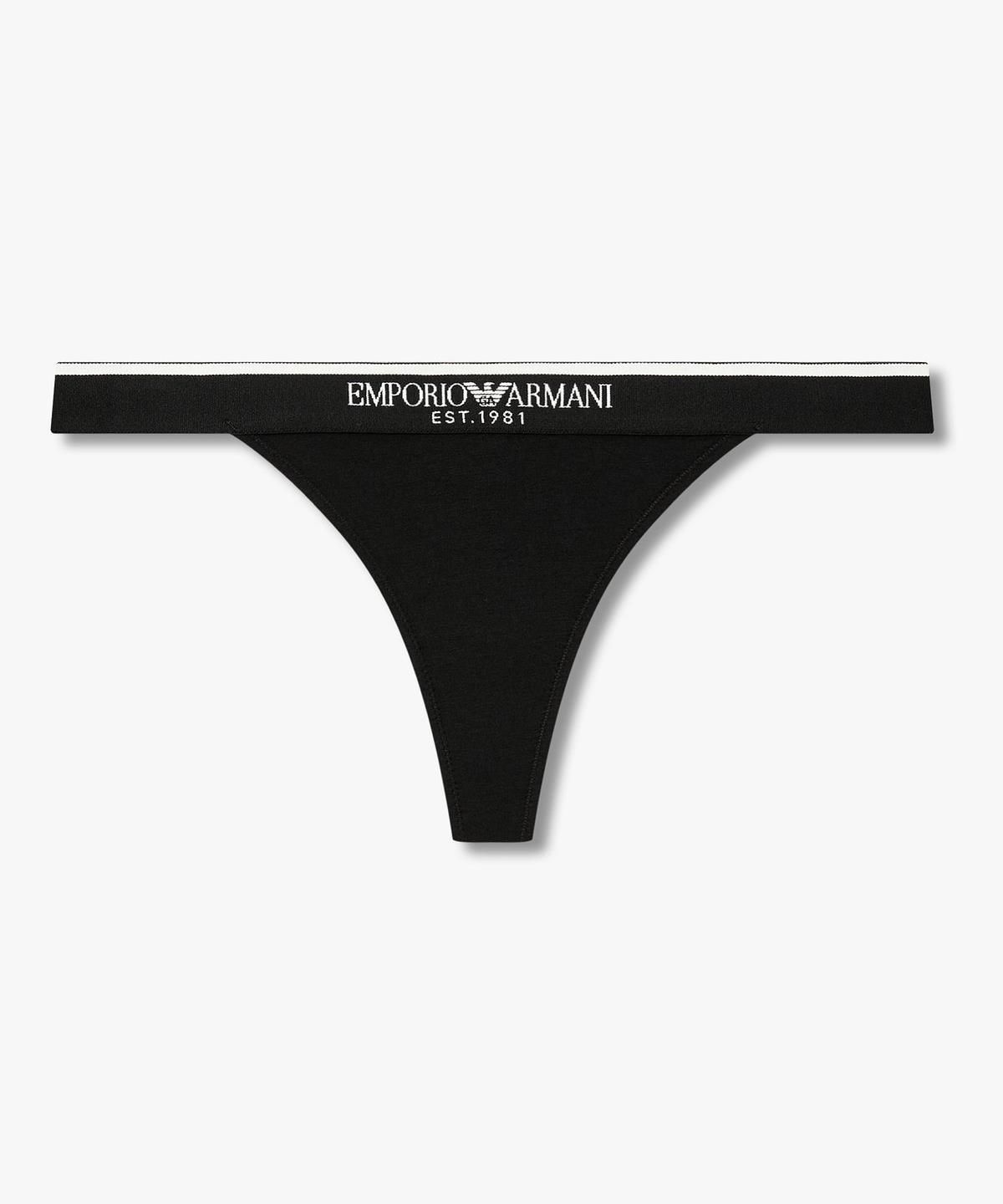 엠포리오 아르마니 언더웨어(EMPORIO ARMANI UNDERWEAR) 여성 배색 트림 로고 밴딩 티팬티_블랙 0826310525
